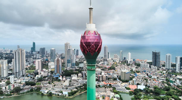 Aerial view of the main attraction, the Lotus Tower in the capital of Sri Lanka,